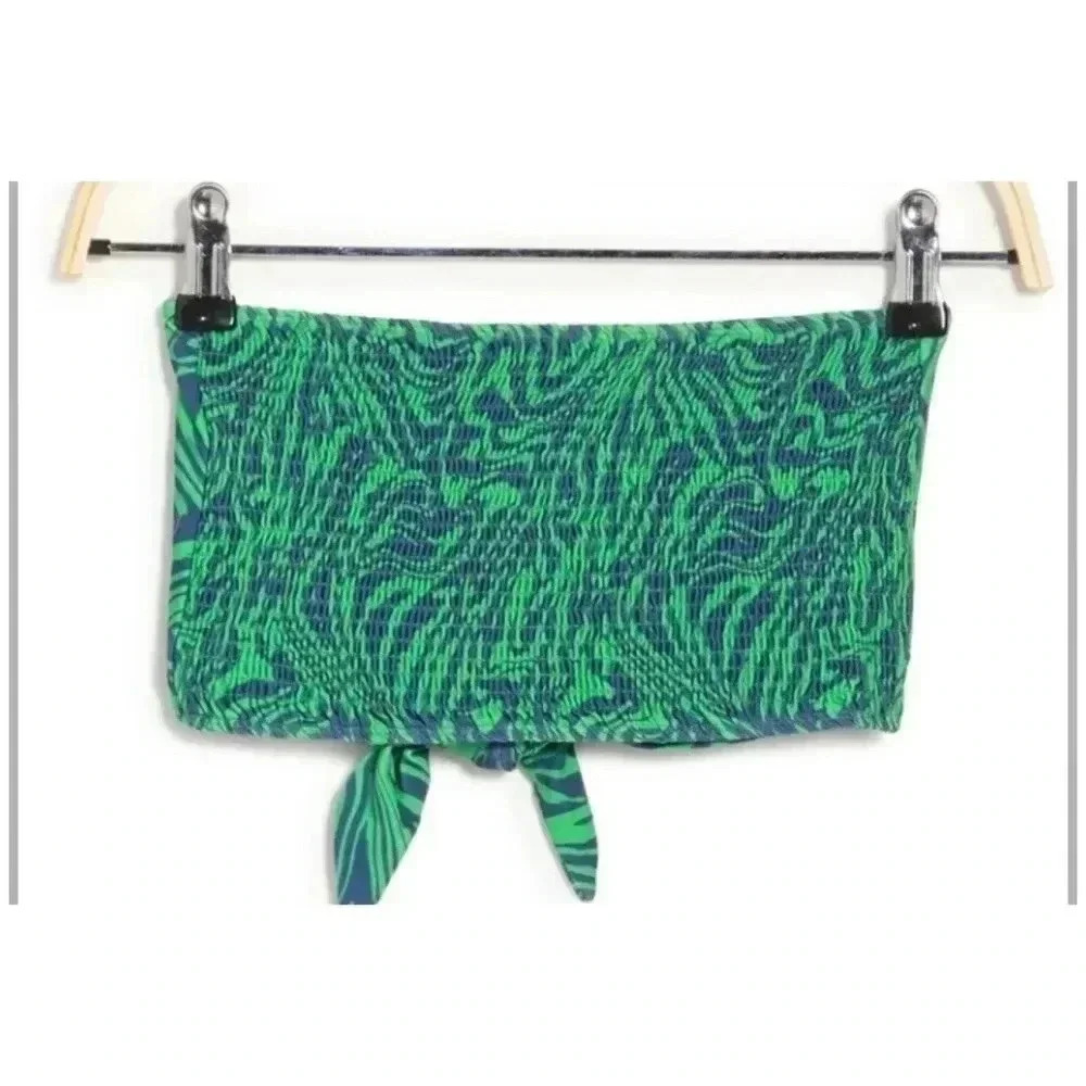 Topshop Y2K Zebra Smocked Back Tie Bandeau Crop Coquette Beach Festival Top 8 - Picture 3 of 6